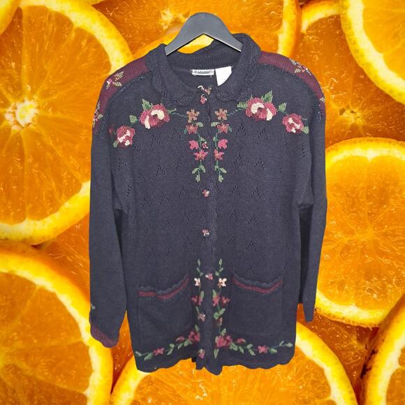 Vintage Capacity Grandma‎ Chic Button Up Sweater with Front Pockets Size L - Picture 2 of 9